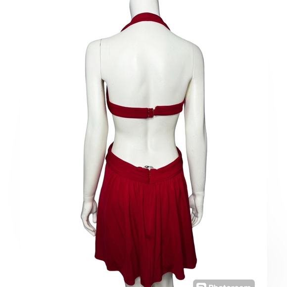 BCBGMaxAzria Red Pleated Cutout Mini Party Dress Size Medium - Picture 7 of 14